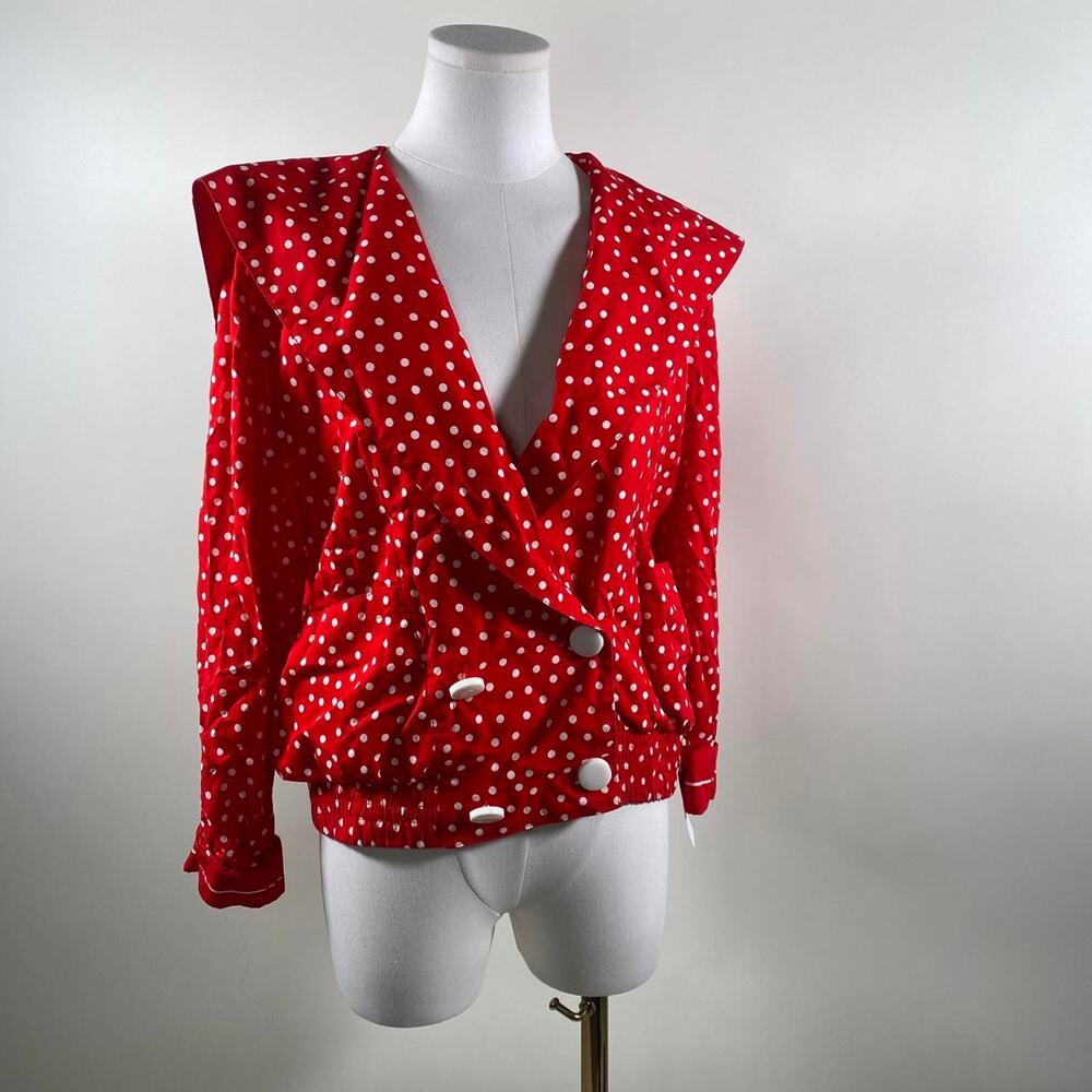 Red polka dot button jacket